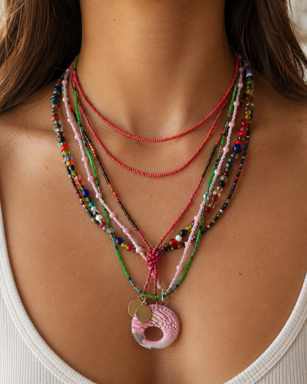 Lot 4 Seed Beads Indian Glass Beaded Necklaces Boho Layered Statement Jewelry